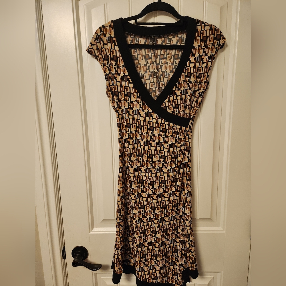 Vintage Geometric Print V-Neck Dress